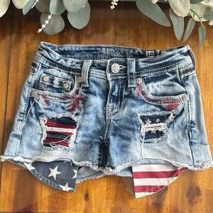 Girls Miss Me Blue Jean Shorts with Flag Details